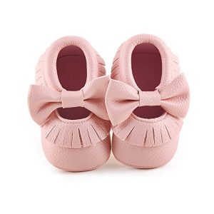 Delebao Infant Toddler Baby Soft Sole Tassel Bowknot Moccasinss Crib Shoes (6-12 Months, Pink)