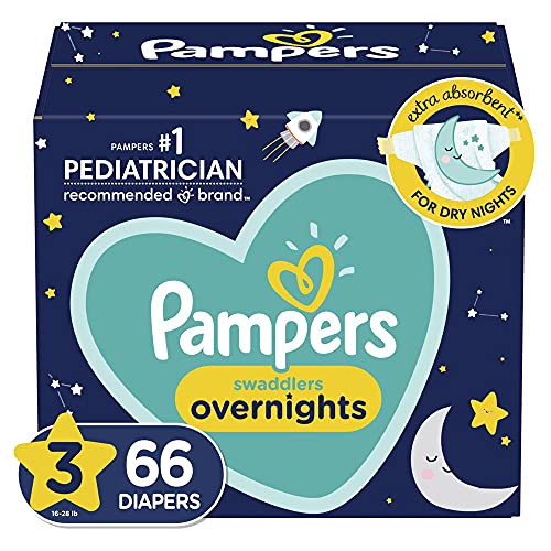 Pampers Diapers Size 3, 66 Count – Swaddlers Overnights Disposable Baby Diapers, Super Pack (Packaging May Vary)