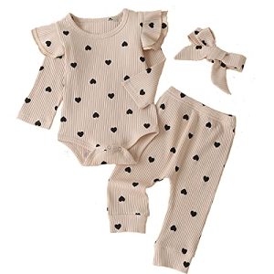 Infant Baby Girl Clothes Outfits,Fall Winter Romper Christmas Clothing Set 3-6 months Ecru Heart